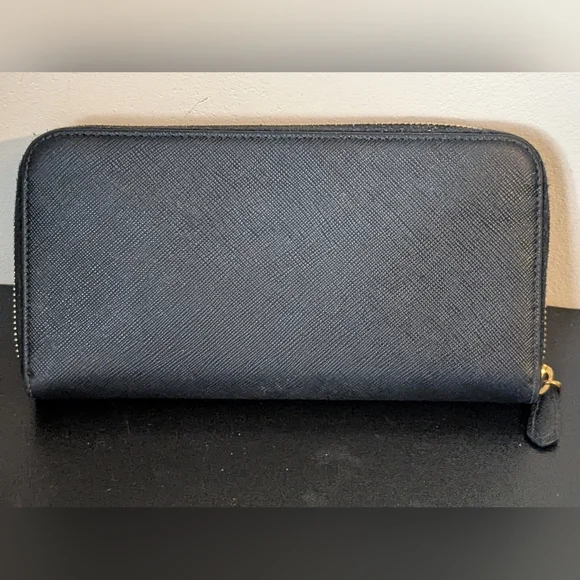 PRADA Authentic Genuine Saffiano Leather Ribbon Long Black Gold Hardware Wallet - Picture 7 of 15